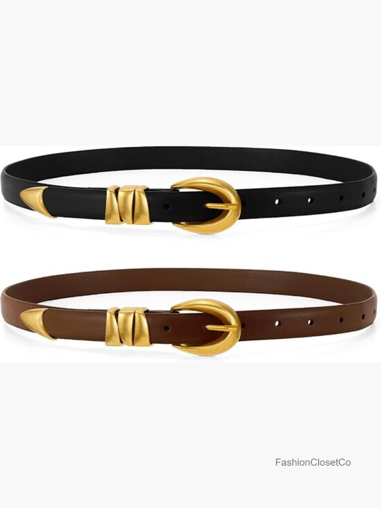 Women\'s Skinny PU Leather Belt with Gold Buckle main image 7